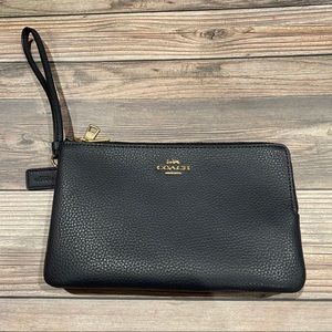 Coach Double Zip Wallet (Midnight/Light Gold)